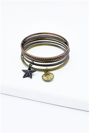Set Of 10 Multi Coloured Charms Bangles