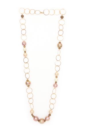 Hammered Gold Plated Rings Majorca Pearl Long Necklace