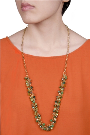 The Charleston Green Tone Glass Bead Long Necklace