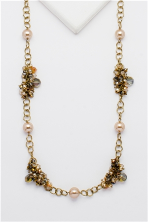 Soul Searcher Topaz Pearl Gold Link Long Necklace