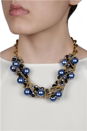 Star Gazer Blue Crystal Pearl Statement Necklace