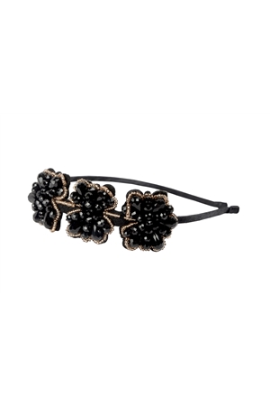 The Queen Waldorf Black And Gold Crystal Floral Hairband