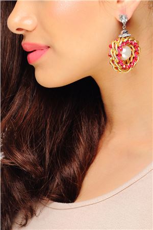 Pearl Drop Diamante Statement Hoop Earrings