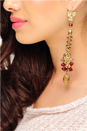 Woven Golden Long Crystal Drop Earrings