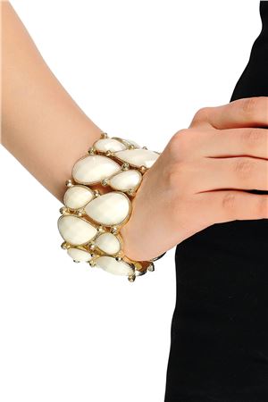 Stretch White Glass Stone Cuff Bracelet