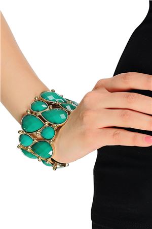 Stretch Green Glass Stone Cuff Bracelet