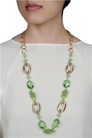 Green Apple Glass Bead Briolette Long Necklace