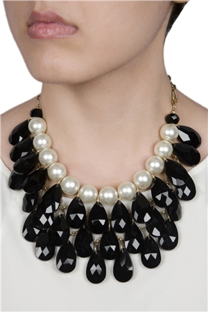 Showstopper Night Out Black Pearl Crystal Drop Statement Necklace