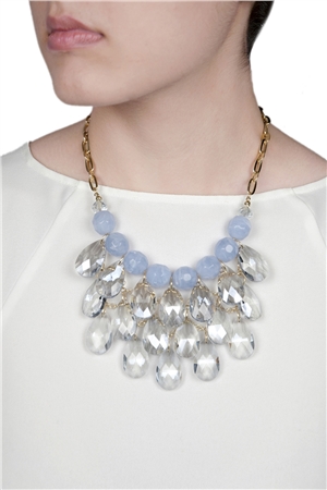 Blue Ice Chandelier Crystal Drops Statement Necklace