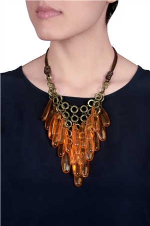 Flaming Orange Cracked Glass Bead Effect Chandelier Necklace