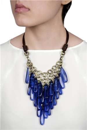 Electric Blue Cracked Glass Bead Effect Chandelier Necklace
