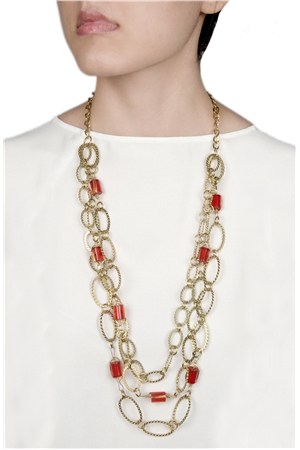 Became Mucho Gold Chain Red Stone Layered Necklace