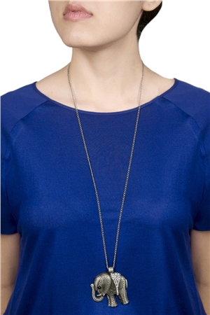 Silver Elephant Diamante Pendant Necklace