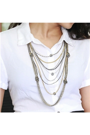 Metallic Multi-Layered Chains Knot Necklace