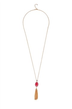 Cherry Crush Druzy Stone Red Pendant Tassel Necklace