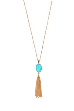 Jamaica Bay Druzy Stone Blue Pendant Tassel Necklace
