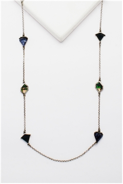 Cosmos String Blue Glass Stone Long Necklace