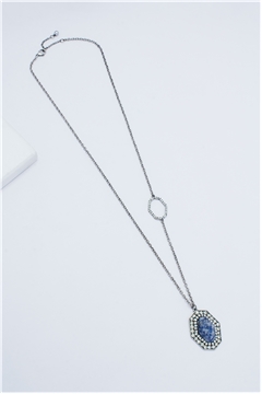 Neptune Pave Blue Stone Diamante Pendant Necklace