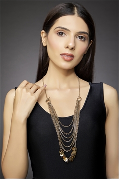Layered Fringe Multi Layered Gold Chain Necklace