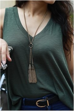 The Cressida Double Tassel Pendant Gold Necklace