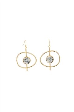 Saturn Moon Marbled White Stone Hoop Earrings