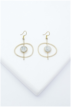 Saturn Moon Marbled White Stone Hoop Earrings