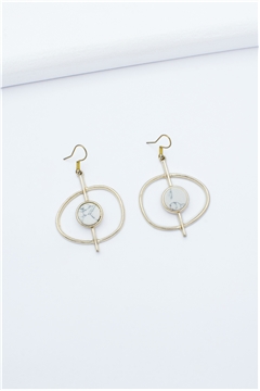 Saturn Moon Marbled White Stone Hoop Earrings