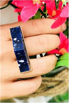Pentagon Midnight Blue Marble Stone Ring