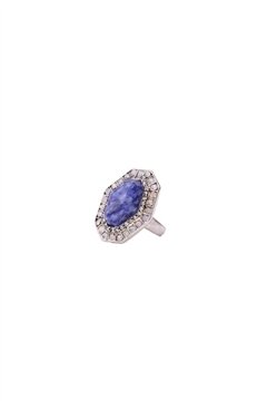 Neptune Blue Stone Hexagon Diamante Ring