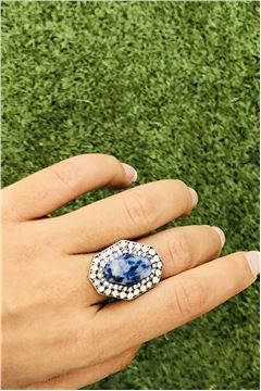 Neptune Blue Stone Hexagon Diamante Ring