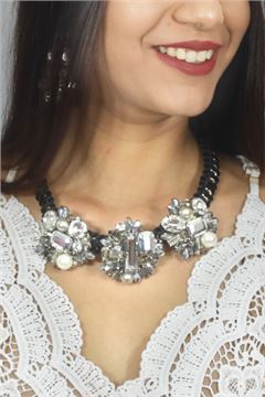 Celine Crystal Cluster Collar Statement Necklace