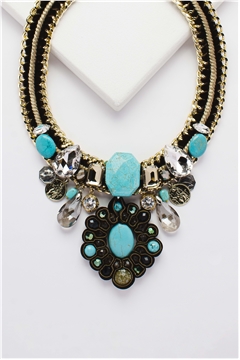 Aquamarine Stone Charms Bib Necklace