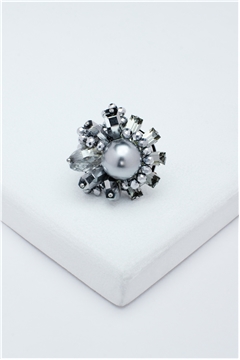 Meteorite Pearl Crystal Silver Ring