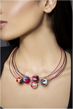 Set of 5 Multi Colour Thread Ball Necklaces _2