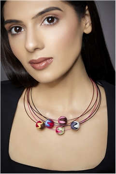Set of 5 Multi Colour Thread Ball Necklaces _2