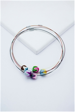 Set of 5 Multi Colour Thread Ball Necklaces 2