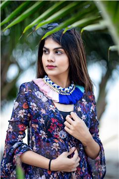 Shaded Blue Pink Braided Thread Tassel Necklace Shaded Blue Pink Braided Thread Tassel Necklace