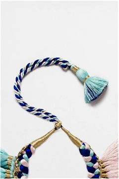 Shaded Blue Pink Braided Thread Tassel Necklace