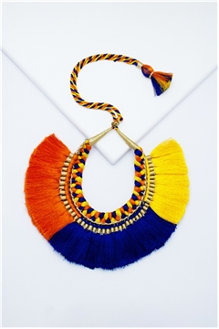 Yellow Blue Orange Braided Thread Tassel Necklace