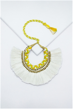 Yellow White Green Braided Tassel Necklace
