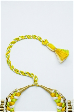 Yellow White Green Braided Tassel Necklace
