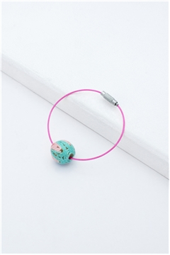 Green-Pink Thread Ball Wire Bracelet