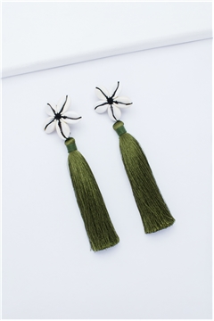 Olive Green Shell Tassel Earrings