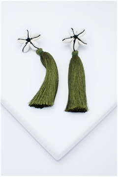 Olive Green Shell Tassel Earrings