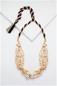 Shell Pearl Red Brown Button Necklace