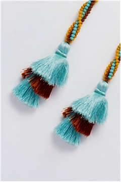Multi-Way Blue Yellow Orange Tassel Glass Bead Open Necklace