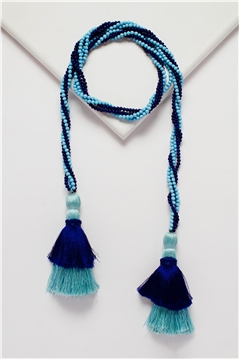 Multi-Way Shaded Blue Orange Tassel Glass Bead Open Necklace