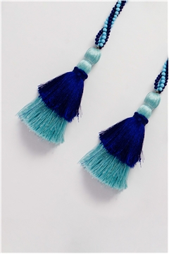 Multi-Way Shaded Blue Orange Tassel Glass Bead Open Necklace