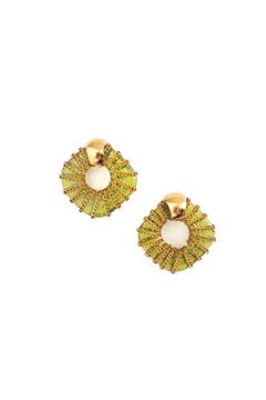 Giselle Lime Green Glass Ring Gold Stud Earrings