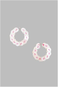 Mother Of Pearl Button Pink Thread Hoop Earrings
